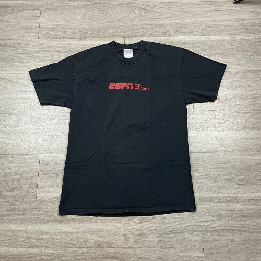 Vintage Shirt Mens Large Black ESPN 3 Sports TV Promo 90s